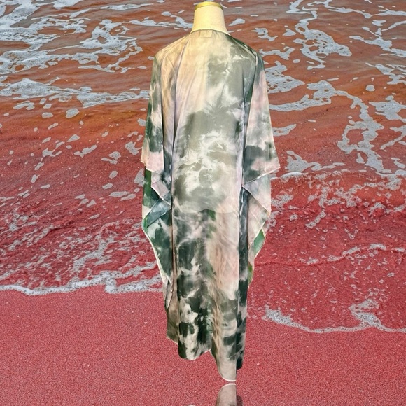 NWOT SukiSo Gray & Pink Tie Dye Print Sheer Kimono Coverup One Size Fits Most - Picture 7 of 12